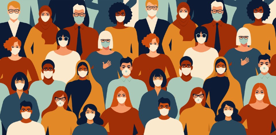 People with masks on, illustration  